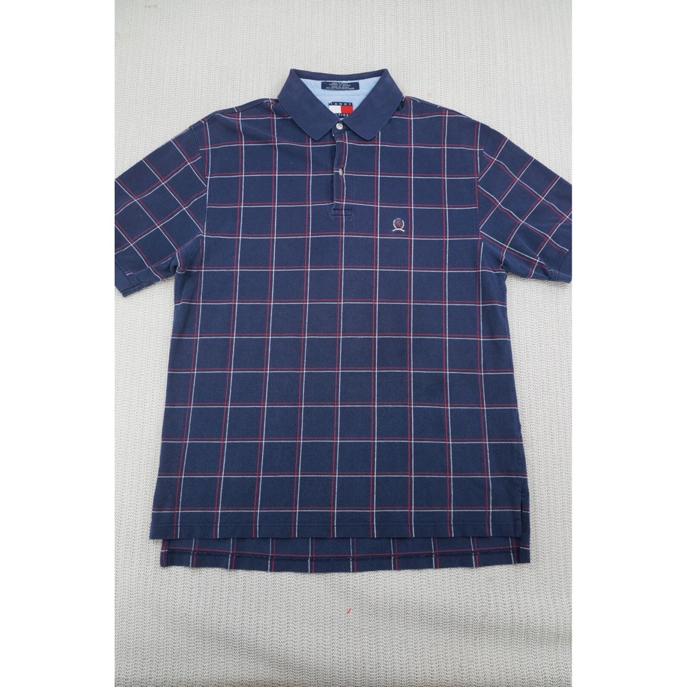 Vintage Tommy Hilfiger Shirt Mens Medium Blue Short Sleeve Crest Logo Y2K Polo